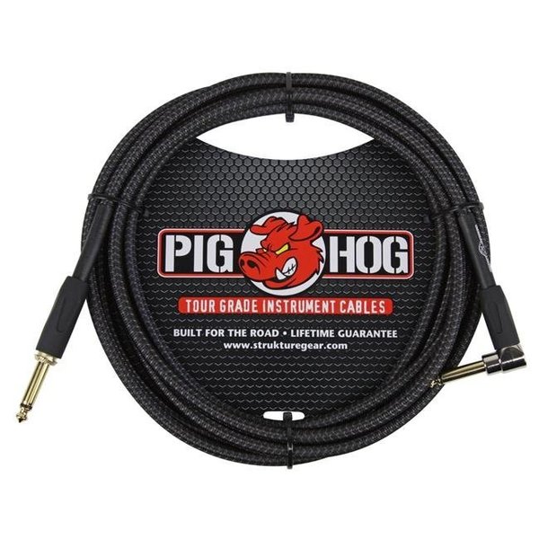 Ace Products Group Ace Products Group PCH10BKR Woven Jacket Tour Grade Instrument Cable; 10 ft. Right Angle - Black Woven PCH10BKR